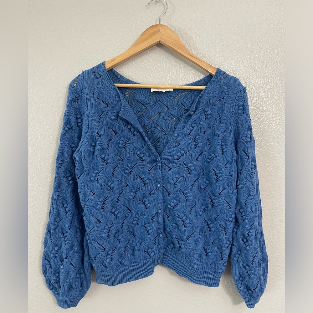 Sezane Blue Textured Knit Cardigan - Picture 2 of 10